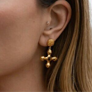 18k Gold Plated Cross Dangle Earrings